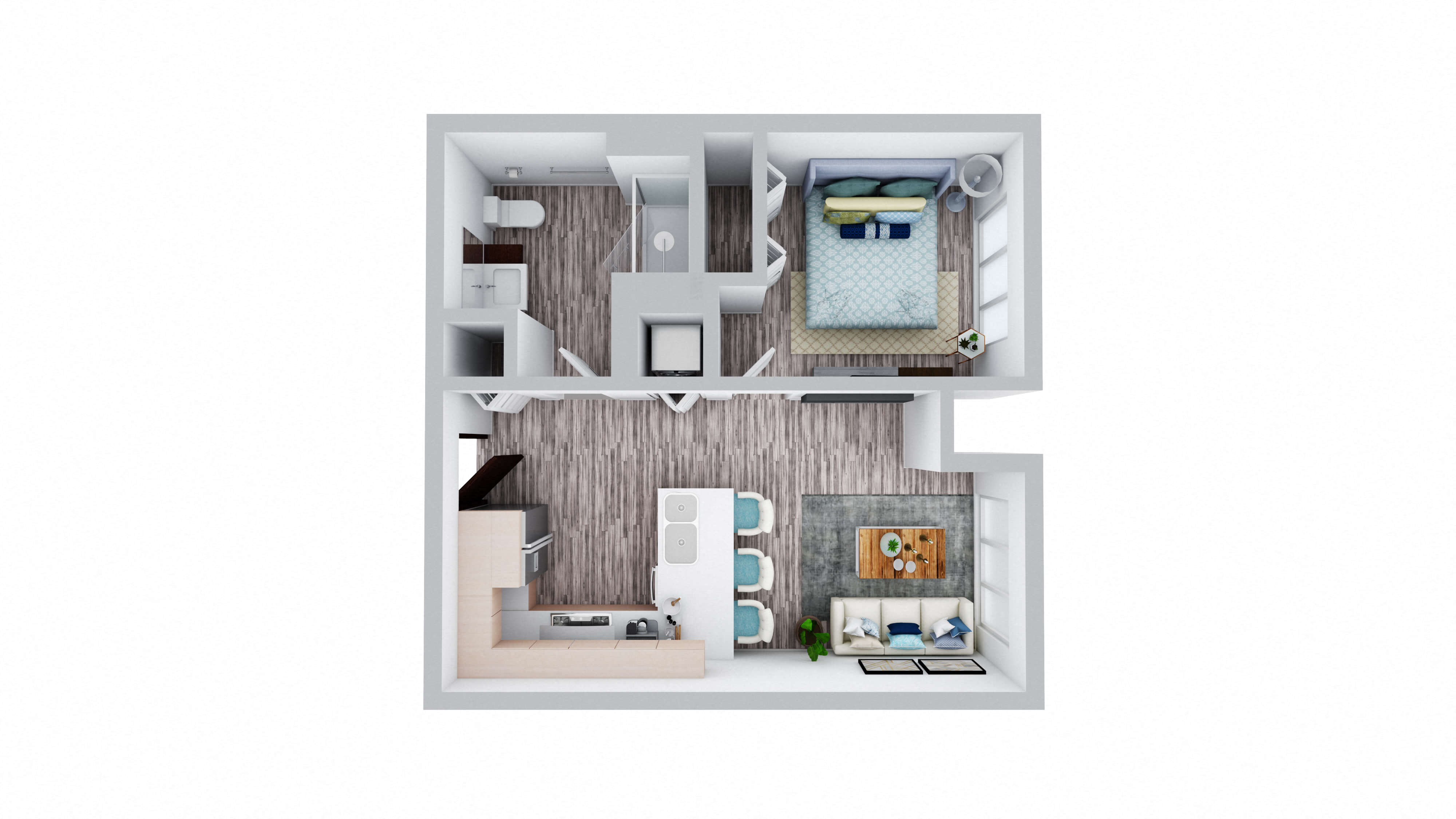 Floor plan for 1 bed, 1 bath, 492 sqft